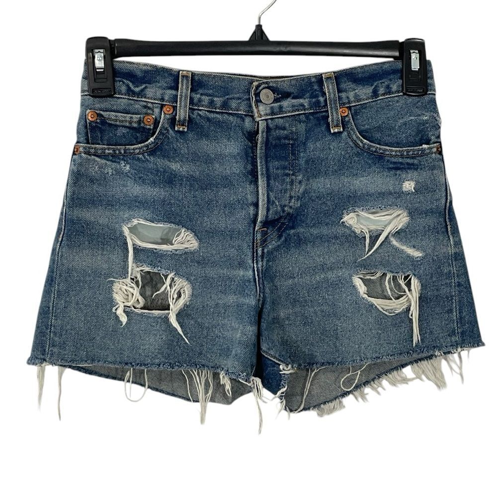 Levi's Medium Blue Distressed Denim Cutoff Shorts